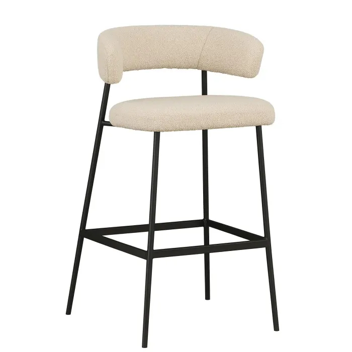 SET 2 SGABELLO LIVA TESSUTO BOUCLE' CORDA GAMBE NERE - immagine 2
