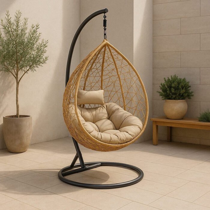 POLTRONA SOSPESA KONA BEIGE/ STRUTTURA NERA