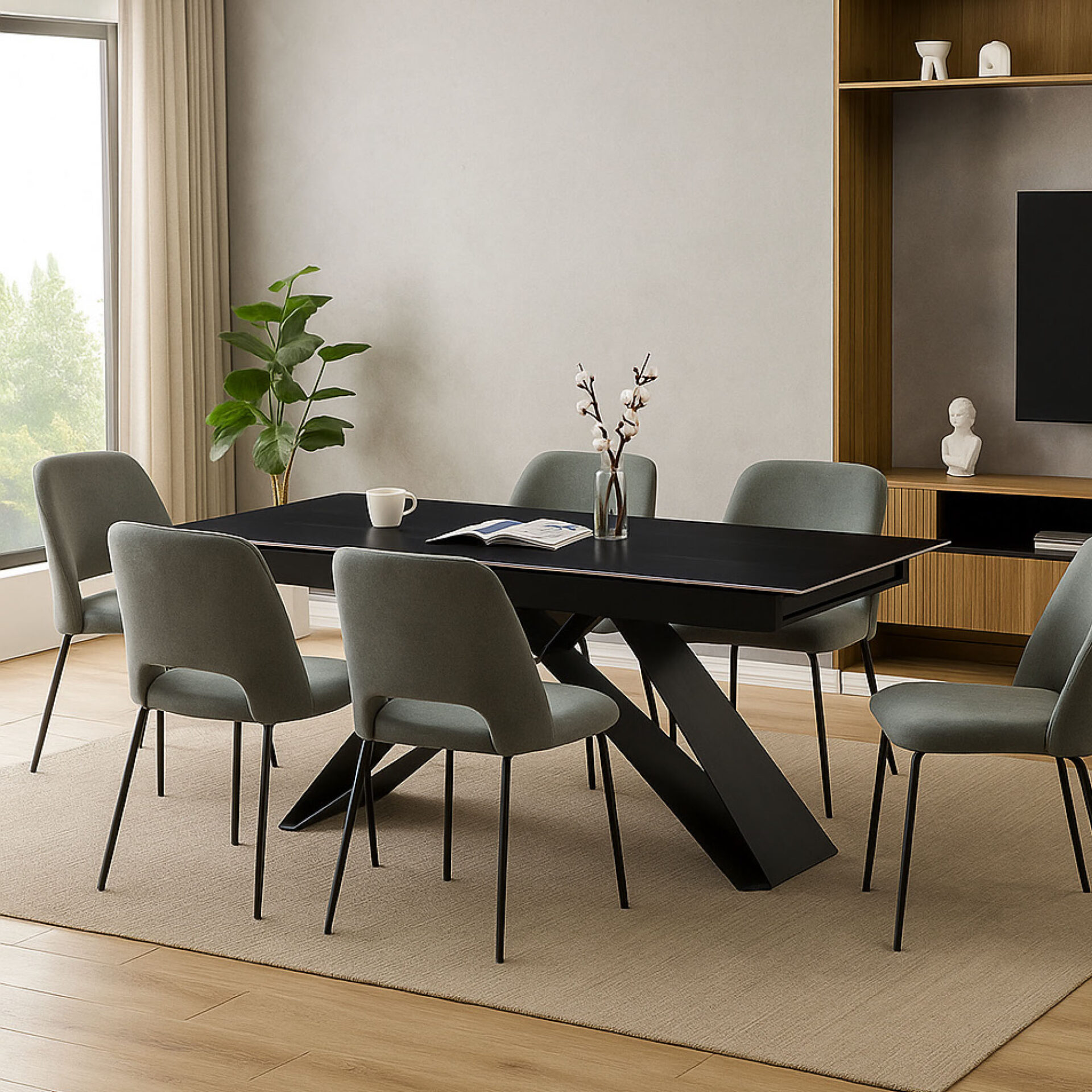 TAVOLO IAGO NEW CALACATTA NERO/GAMBE NERE