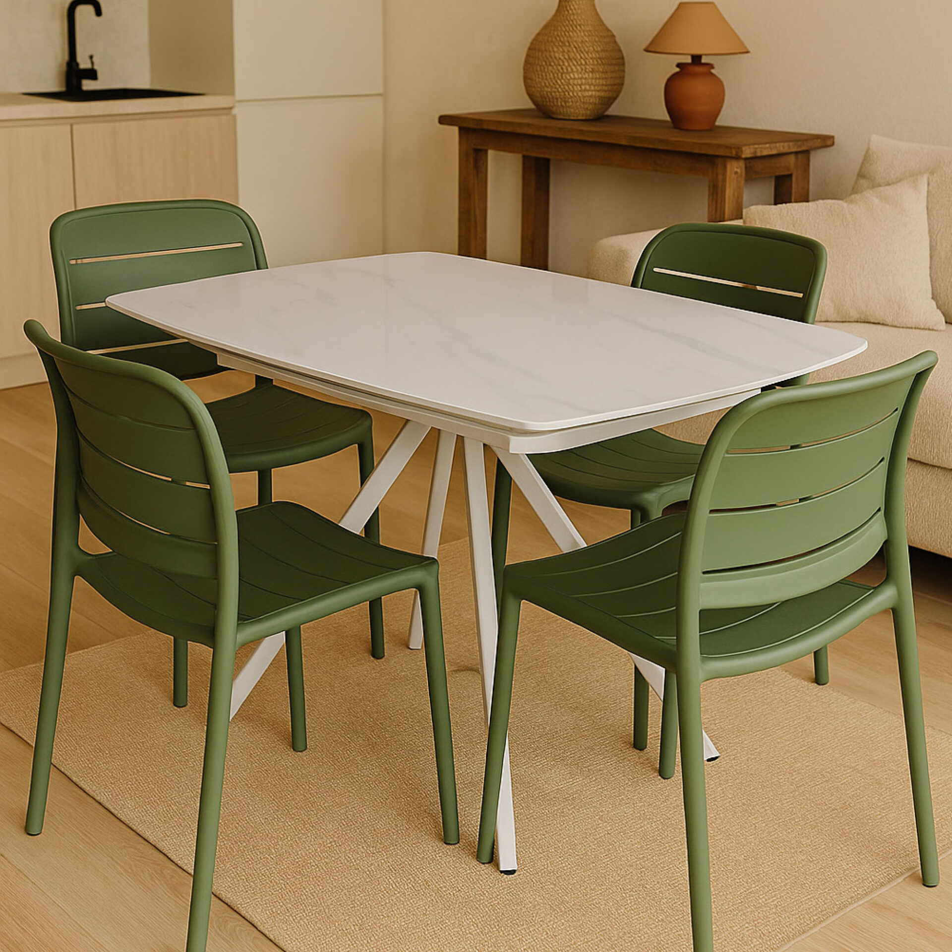 TAVOLO FLORIDA BIANCO C/VENATURE / GAMBE BIANCHE