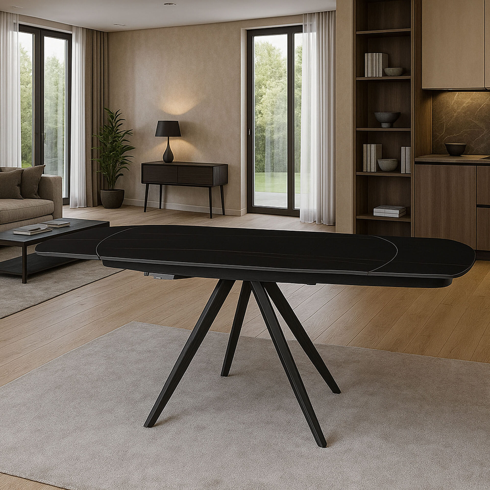 TAVOLO FLORIDA NERO C/VENATURE / GAMBE NERE