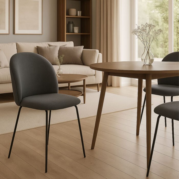 SET 4 SEDIA MARZIA IN TESSUTO CENERE , GAMBE NERE