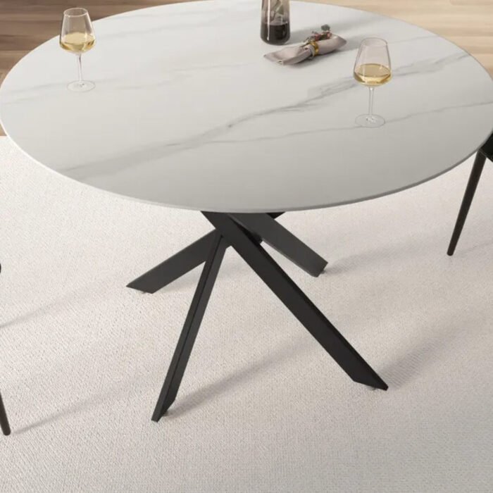 TAVOLO ROYAL ROTONDO BIANCO CON VENATURE E GAMBE NERE