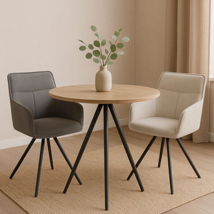 POLTRONA SET 2 AGNESE GIREVOLE TESSUTO CORDA/GAMBE NERE