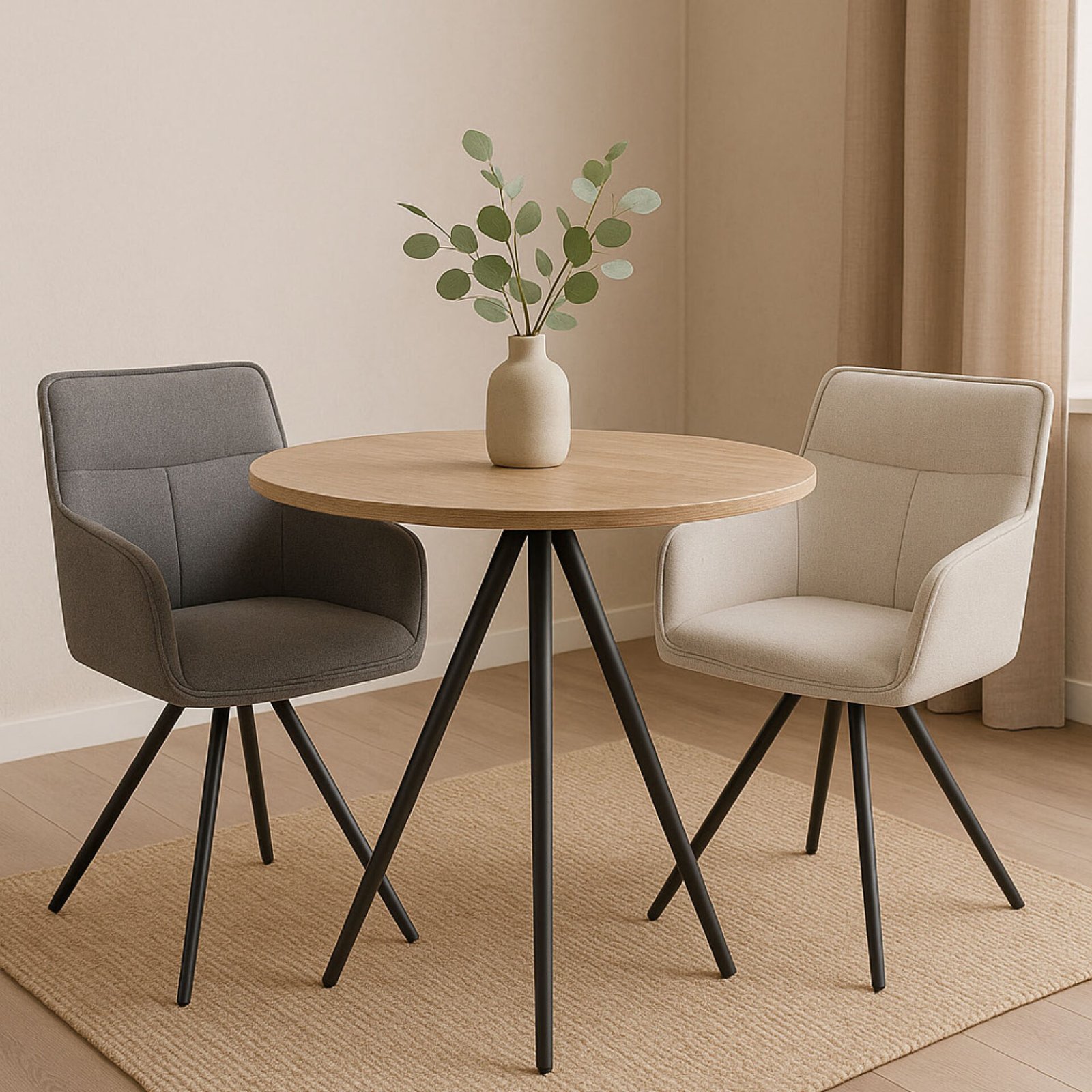 POLTRONA SET 2 AGNESE GIREVOLE TESSUTO CORDA/GAMBE NERE