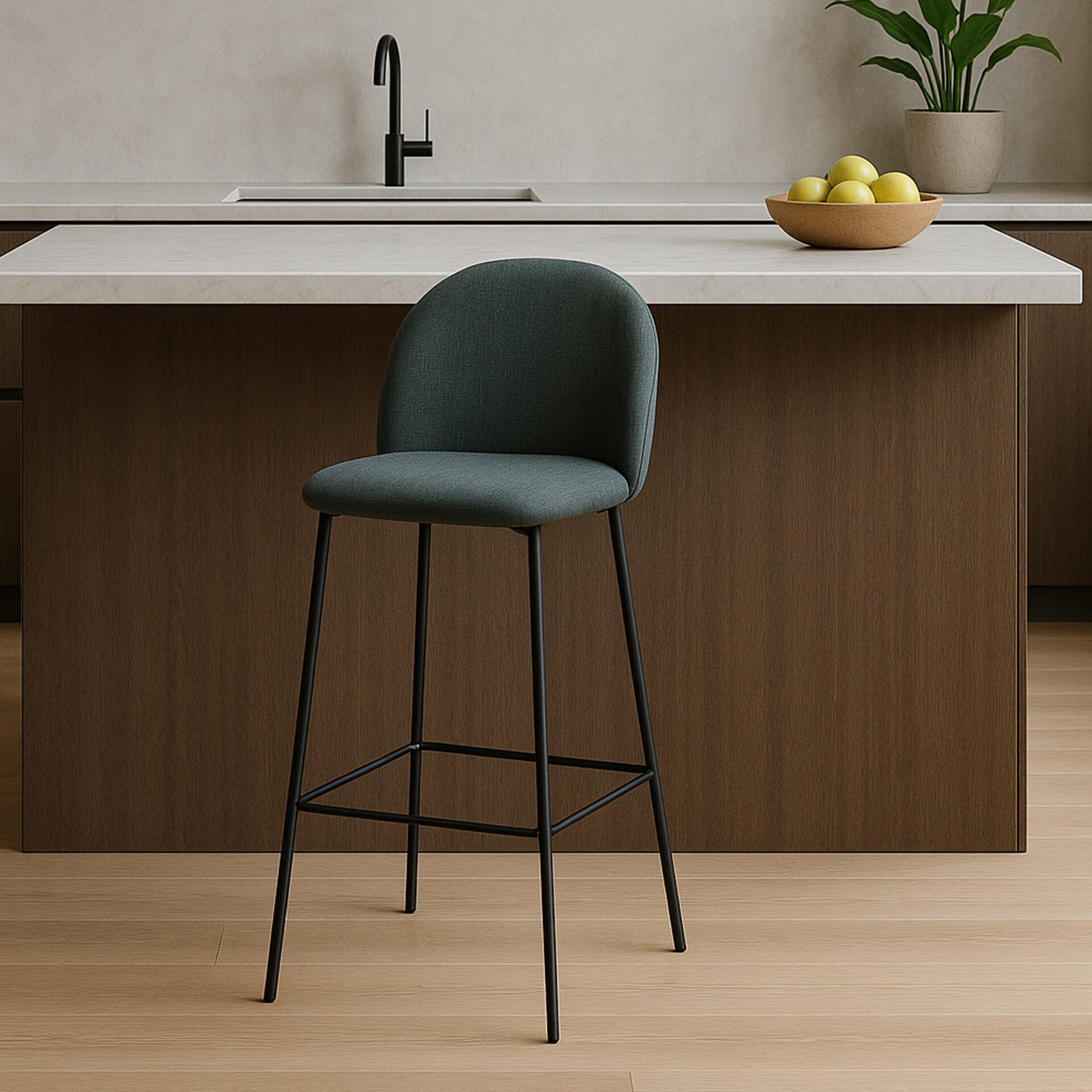 SET 4 SGABELLO VIDIA TESSUTO VERDE OLIVA GAMBE NERE