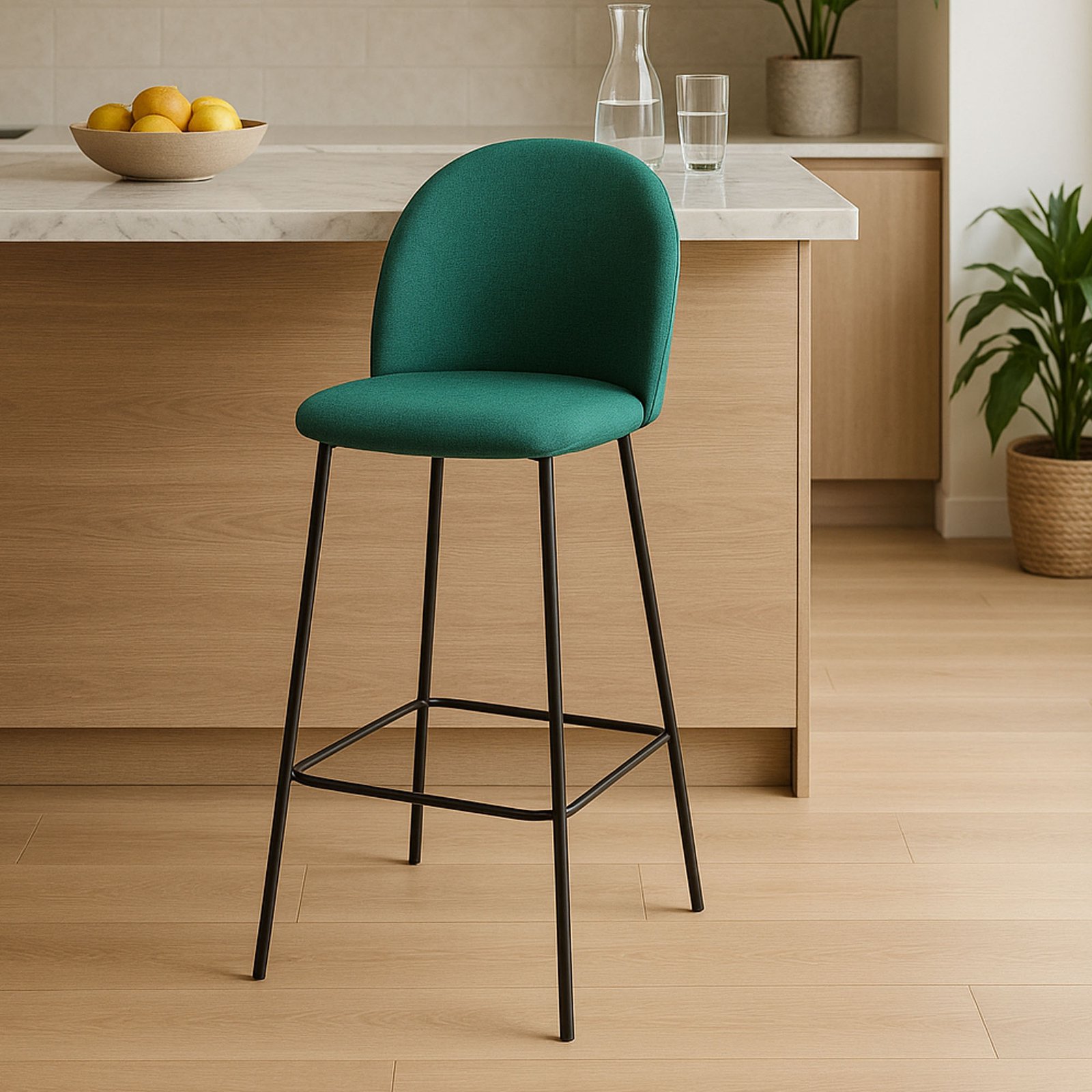 SET 4 SGABELLO VIDIA TESSUTO VERDE INGLESE GAMBE NERE