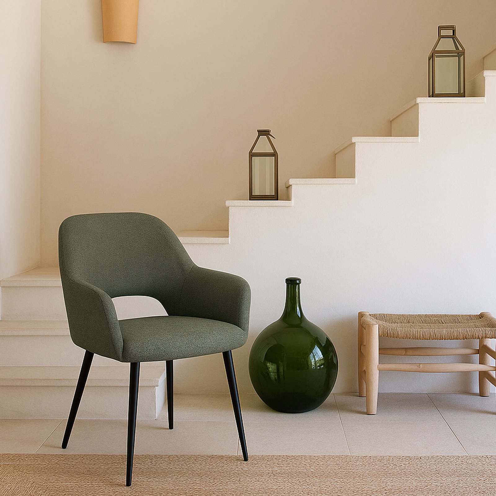 SET DI 2 POLTRONA GISELLE TESSUTO VERDE GAMBE NERE