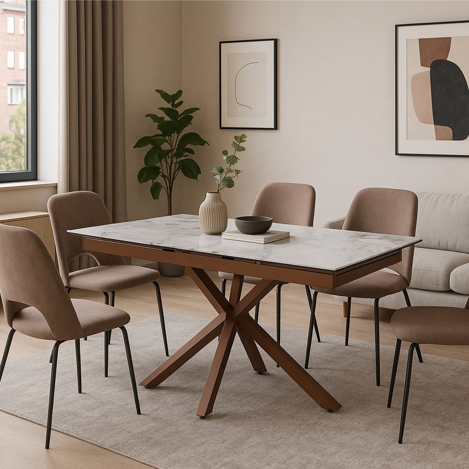 TAVOLO BILBAO ALLUNGABILE CON PIANO PATAGONIA , GAMBE BRONZO