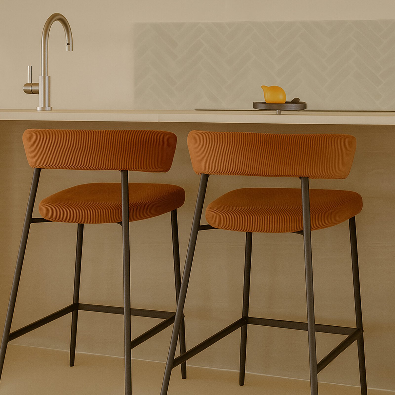 SGABELLO SET 2 MEGAN TESSUTO MILLERIGHE RUGGINE