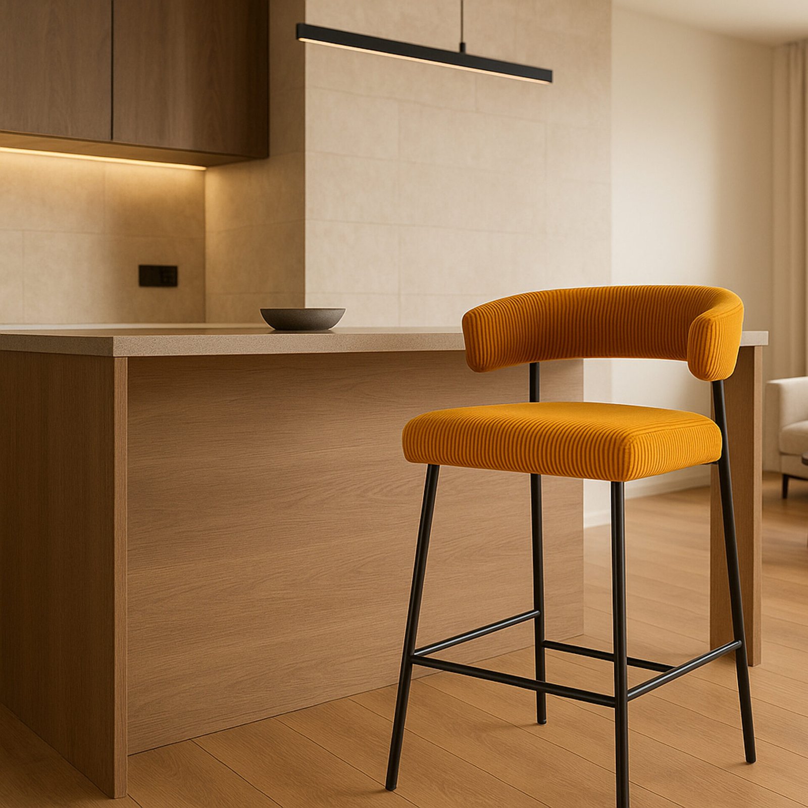 SGABELLO SET 2 MEGAN TESSUTO MILLERIGHE SENAPE