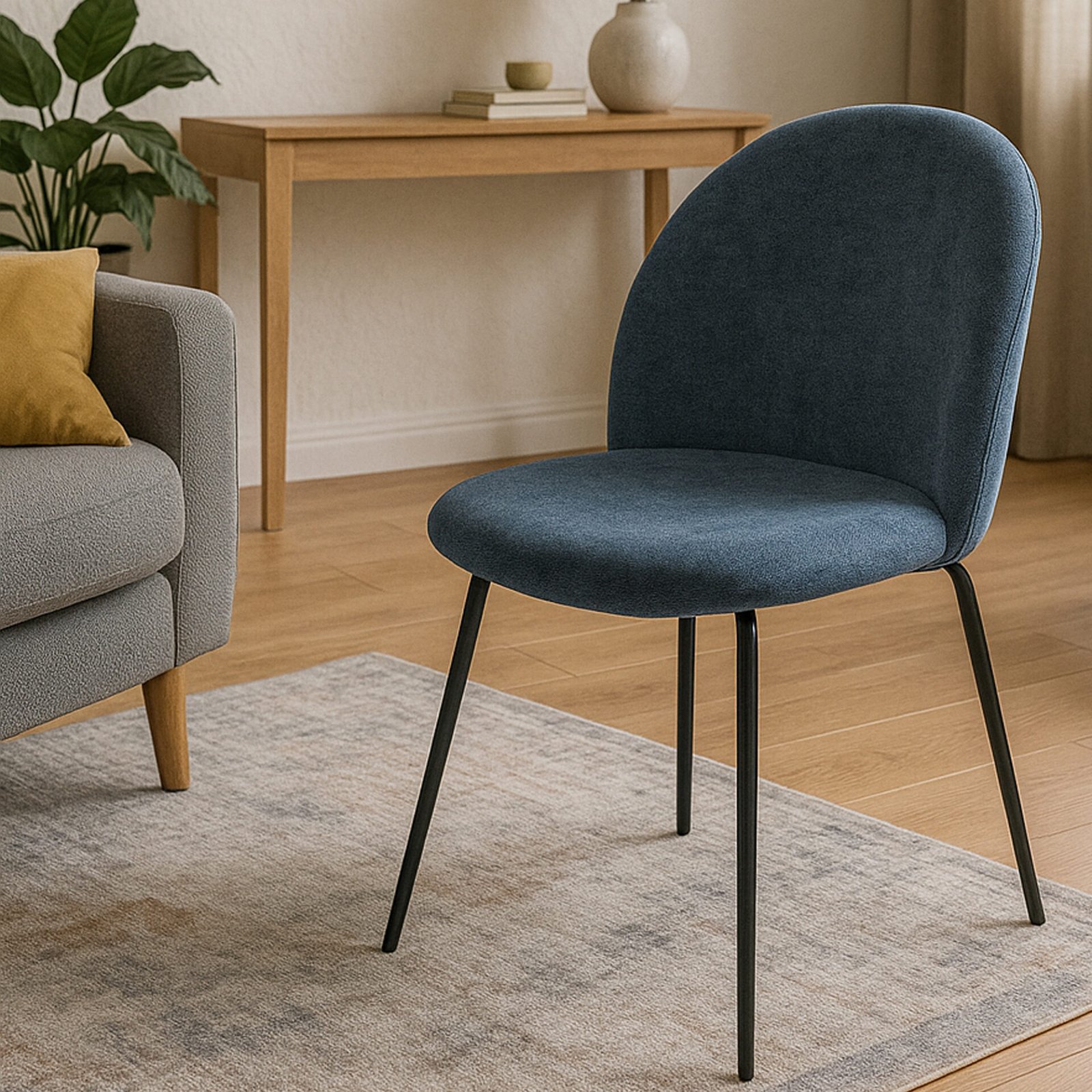 SEDIA AGATA IN TESSUTO BLU GAMBE NERE SET DA 4 PEZZI