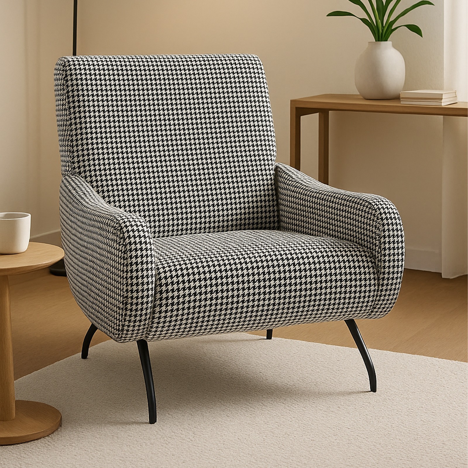 POLTRONA MARILYN IN TESSUTO PIED DE POULE BIANCO E NERO