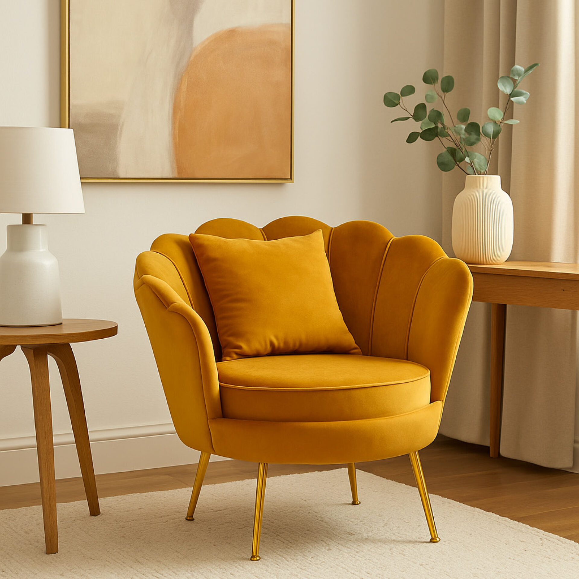 POLTRONA PERLA IN VELLUTO MOSTARDA