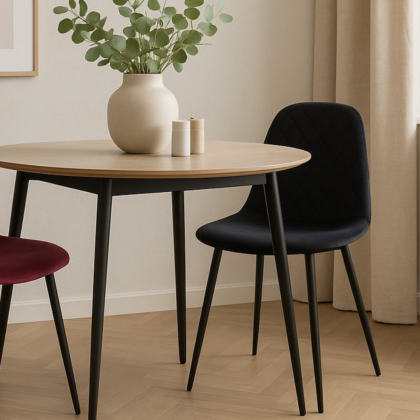 SEDIA MARTA IN VELLUTO NERO, GAMBE NERE