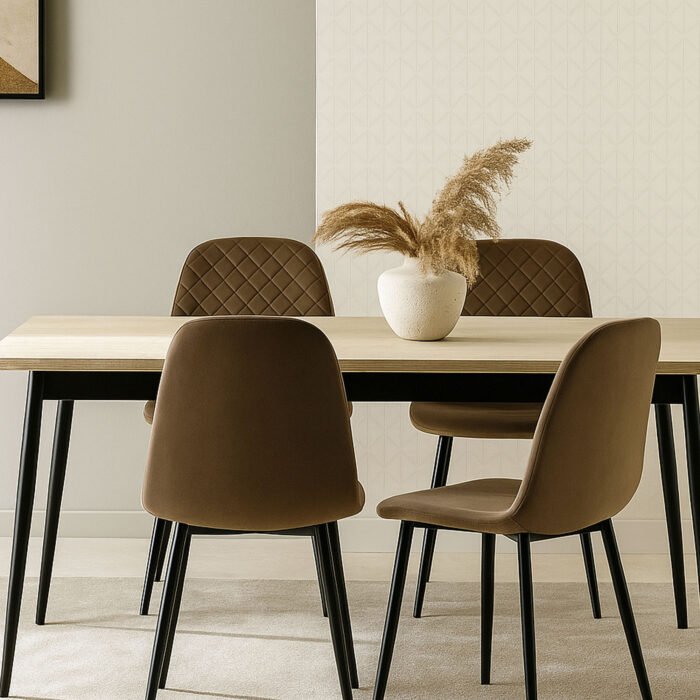 SET 4 SEDIA MARTA IN VELLUTO FANGO, GAMBE NERE