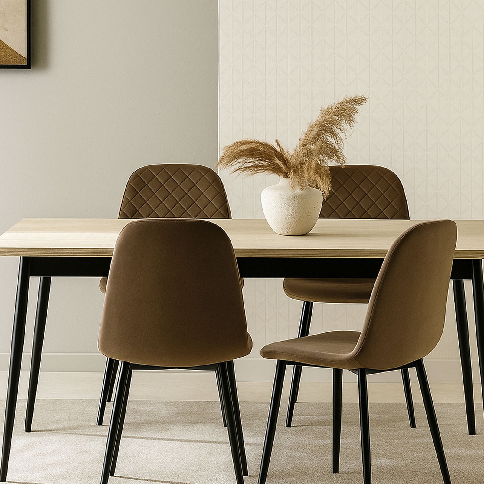 SET 4 SEDIA MARTA IN VELLUTO FANGO, GAMBE NERE