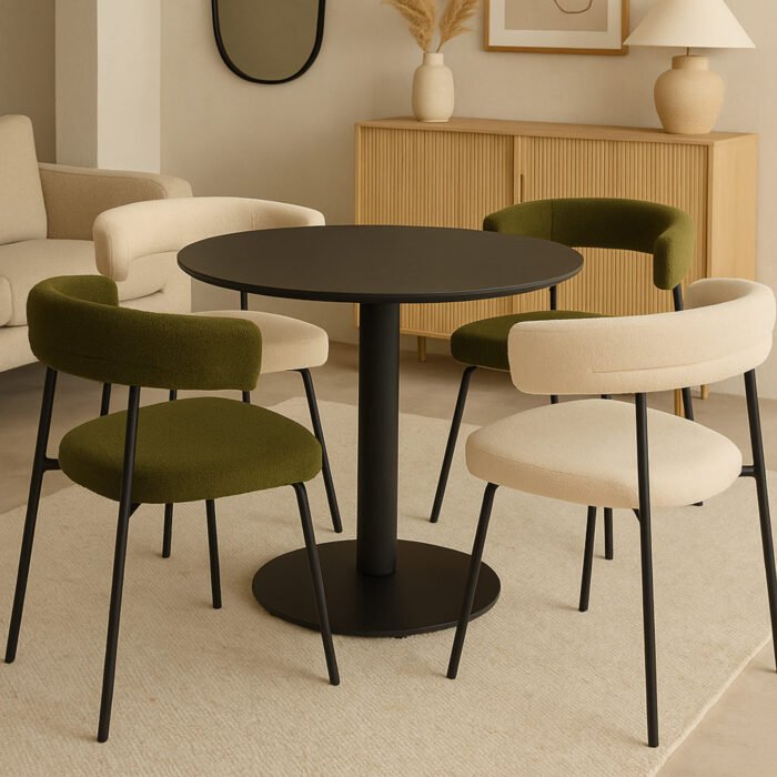 POLTRONA LARA TESSUTO BOUCLE' VERDE GAMBE NERE