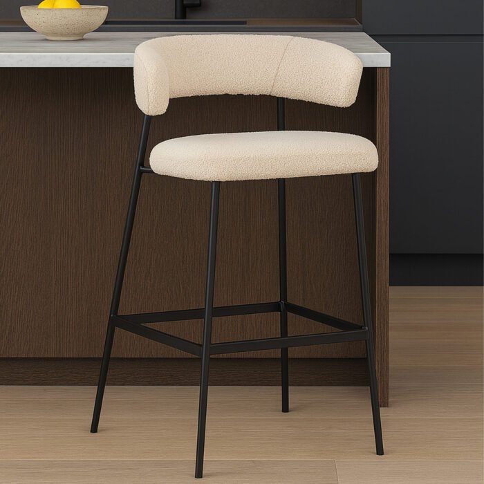 SET 2 SGABELLO MEGAN TESSUTO BOUCLE' CORDA GAMBE NERE