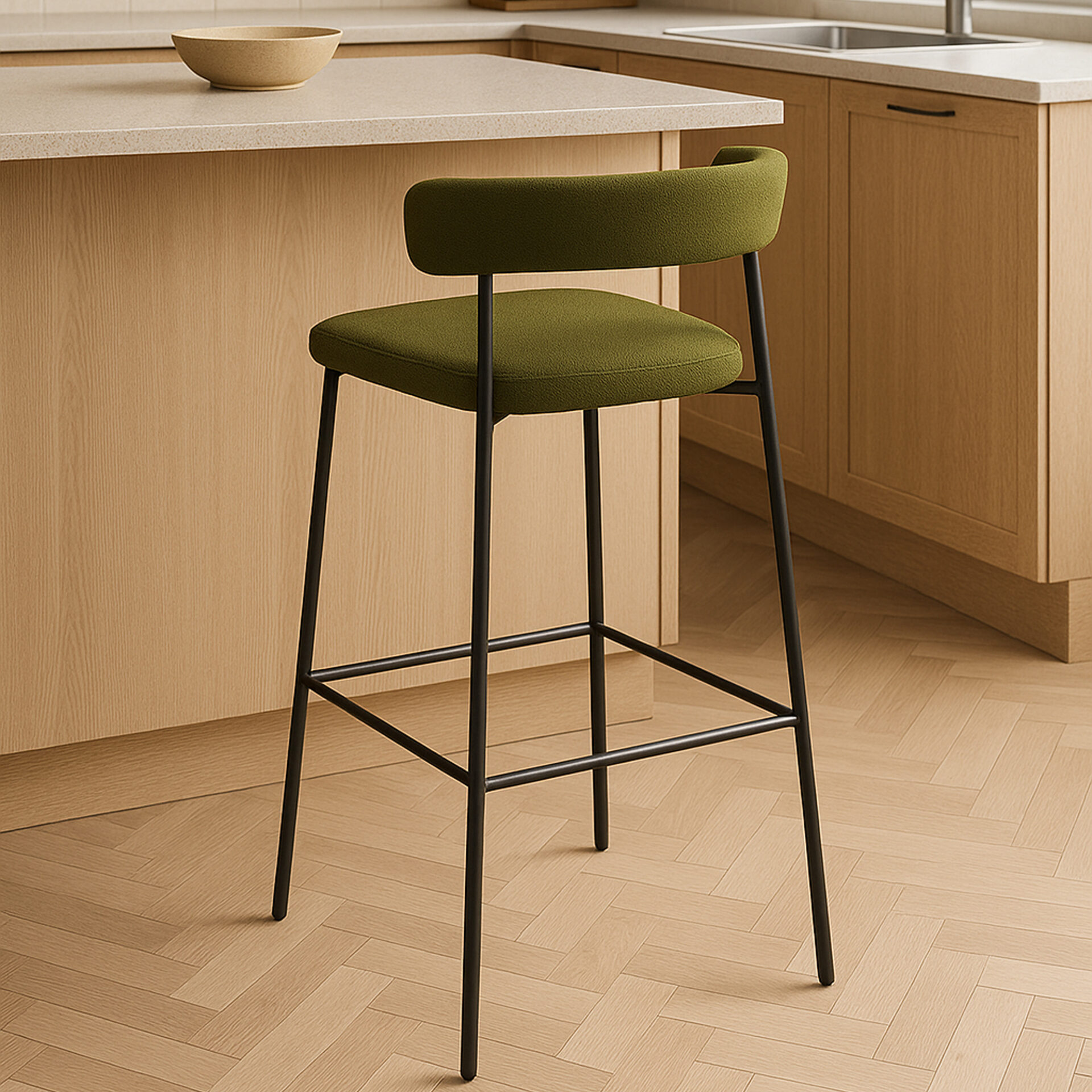 SET 2 SGABELLO MEGAN TESSUTO BOUCLE' VERDE GAMBE NERE