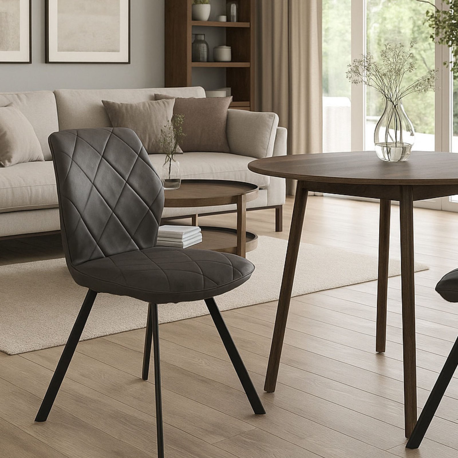 SET 4 SEDIA ARDA, ECONABUK GRIGIO STRUTTURA NERA