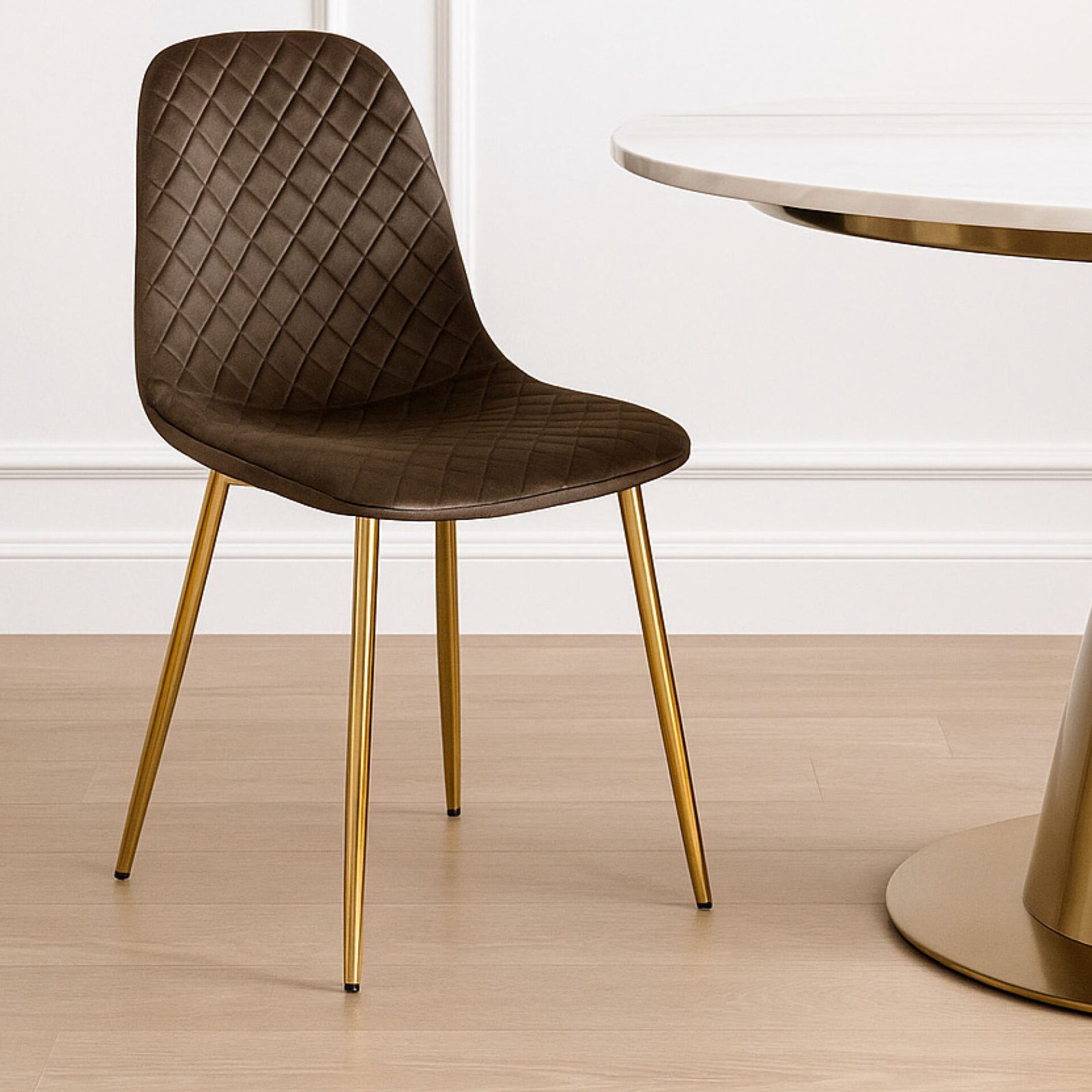 SET 4 SEDIA MARTA IN VELLUTO FANGO, GAMBE ORO