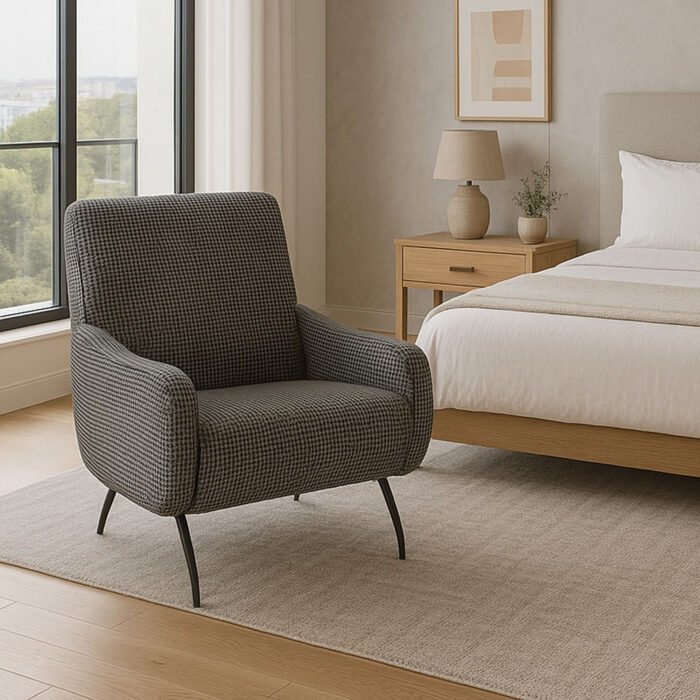 POLTRONA ROSA IN TESSUTO PIED DE POULE GRIGIO