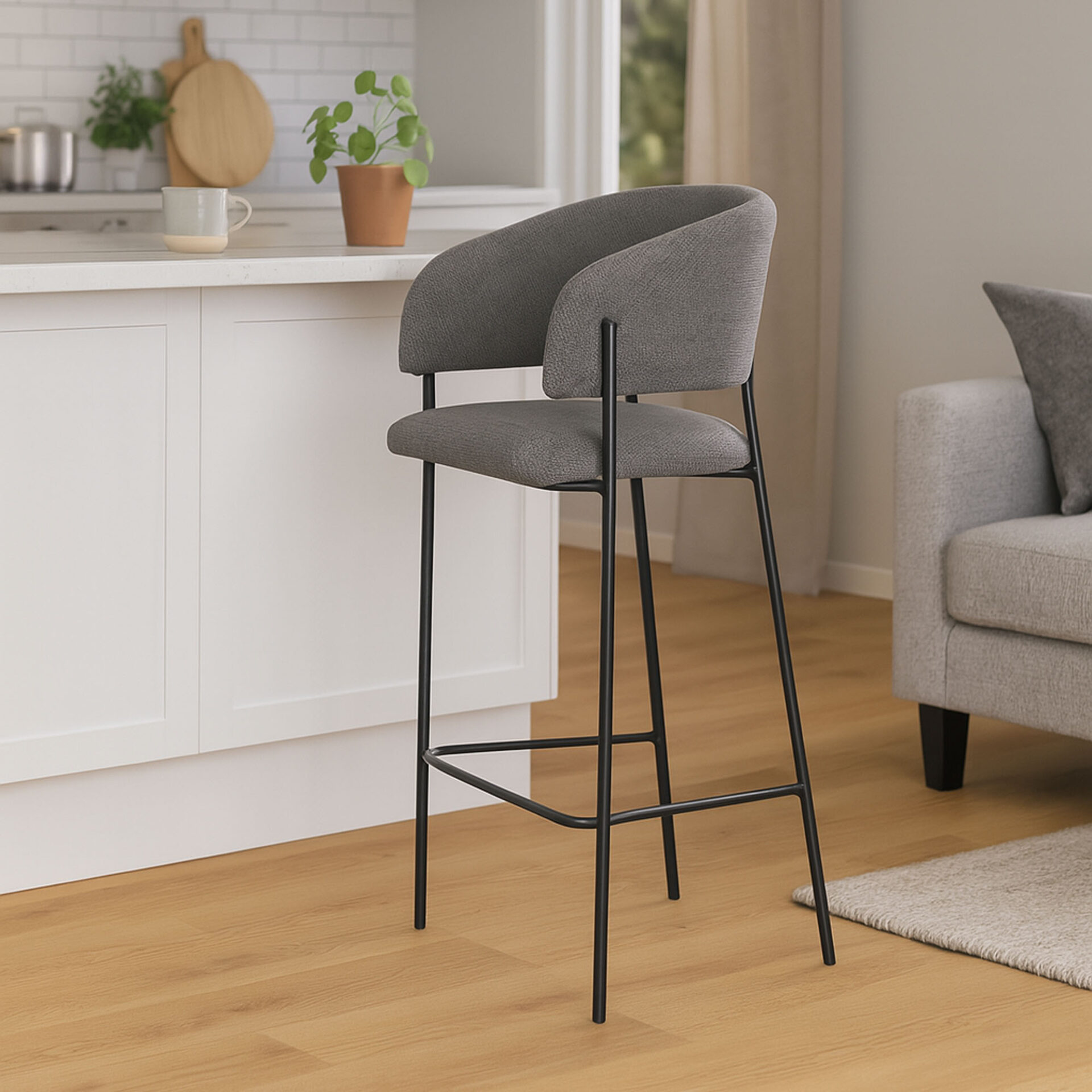 SET 2 SGABELLO DOMITILLA TESSUTO CENERE GAMBE NERE