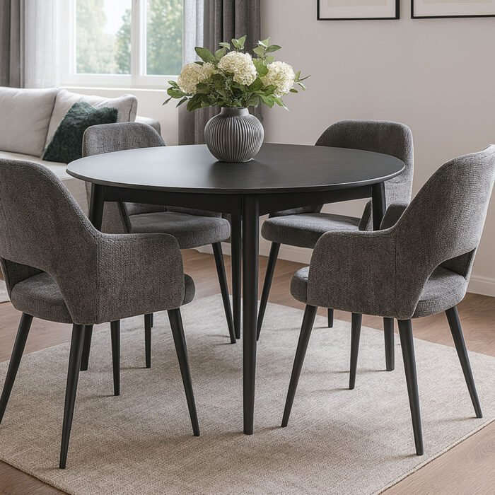 SET 2 POLTRONA GISELLE TESSUTO CENERE GAMBE NERE