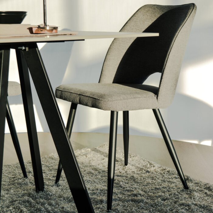 SET 4 SEDIA ASOLA TESSUTO GRIGIO GAMBE NERE