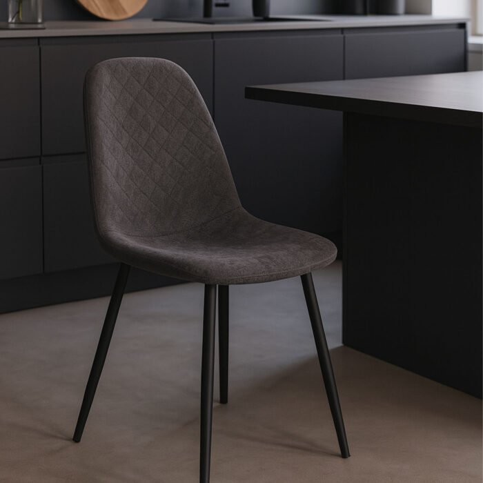 SET 4 SEDIA MARTA IN TESSUTO CENERE, GAMBE NERE