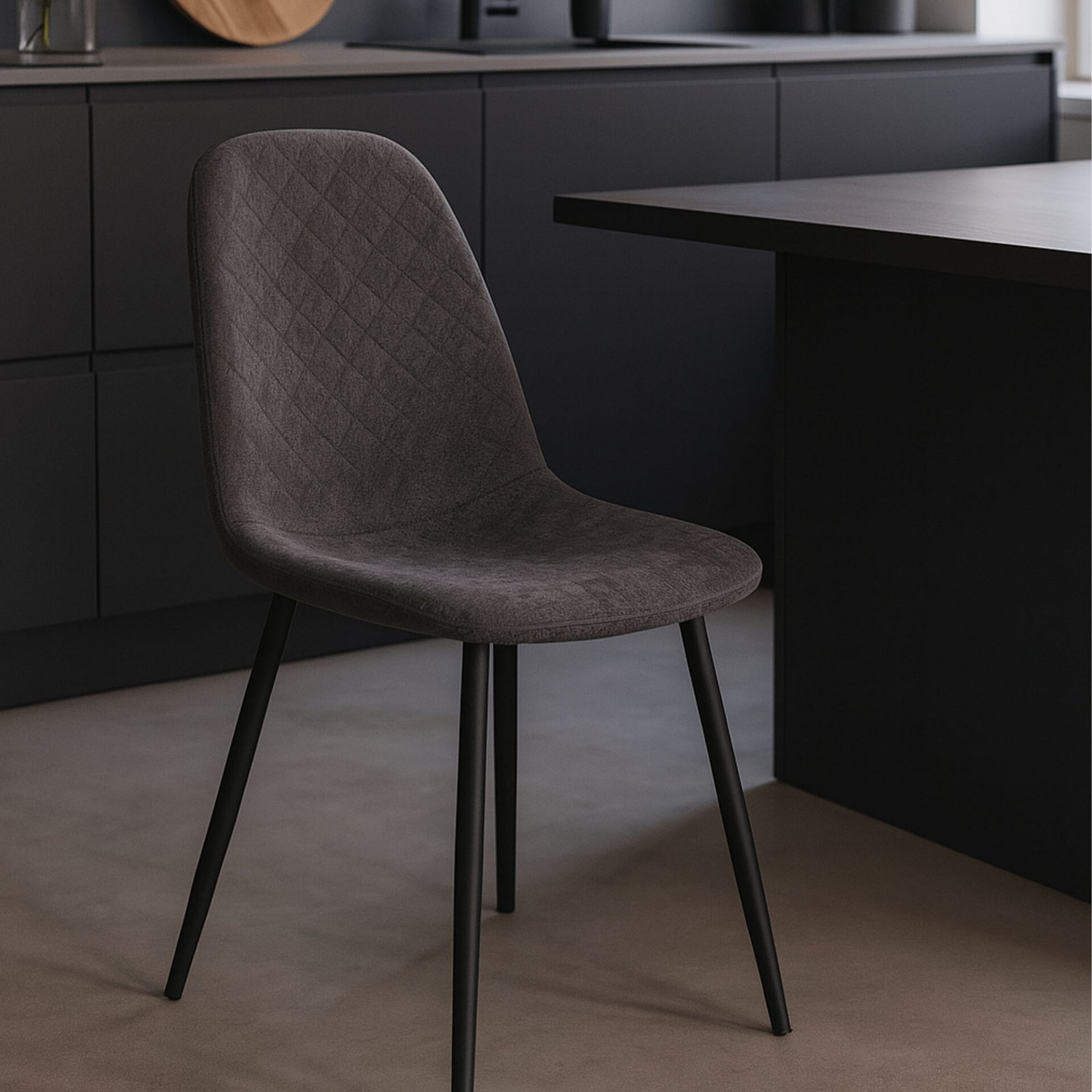 SET 4 SEDIA MARTA IN TESSUTO CENERE, GAMBE NERE