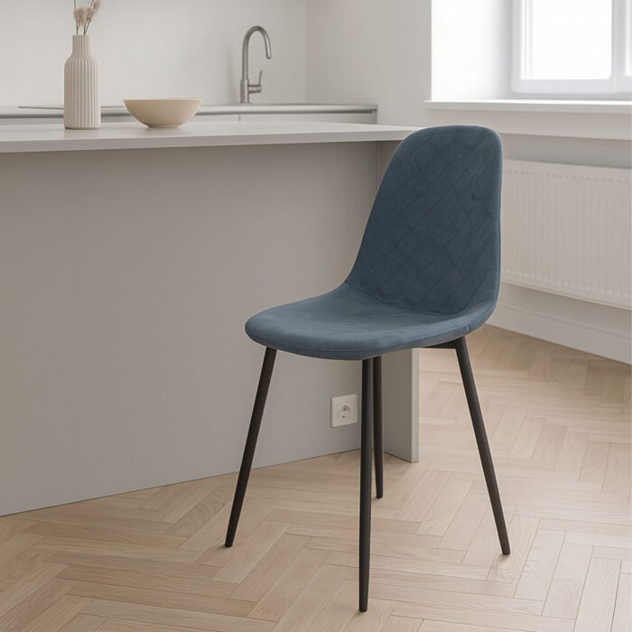 SET 4 SEDIA MARTA IN TESSUTO PETROLIO, GAMBE NERE