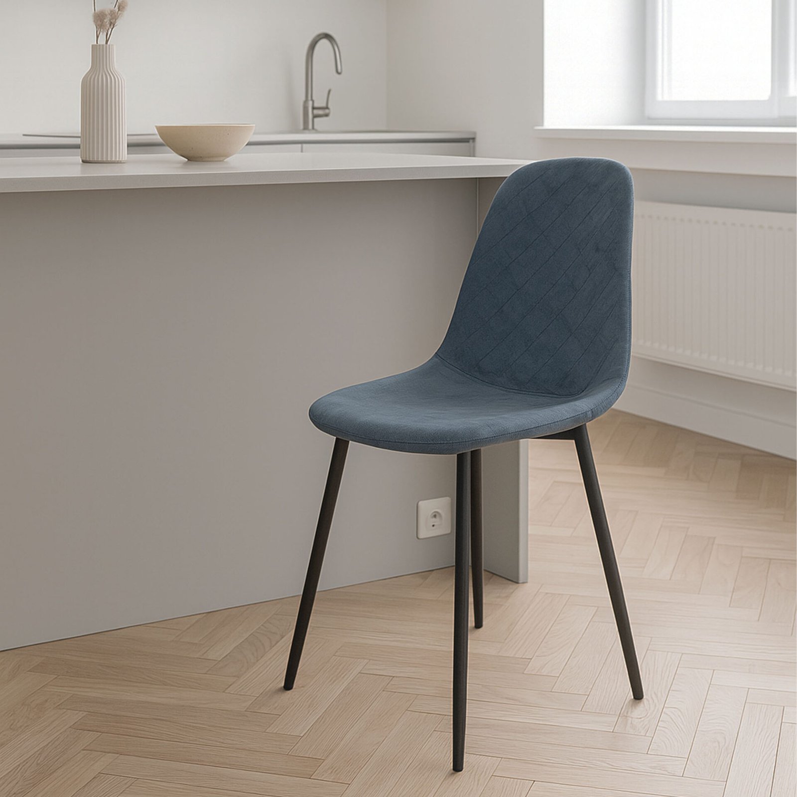 SET 4 SEDIA MARTA IN TESSUTO PETROLIO, GAMBE NERE