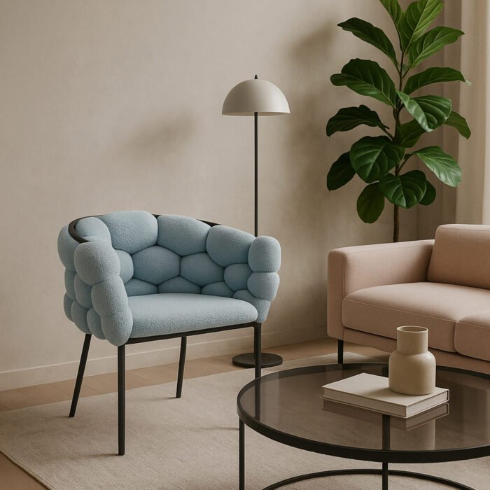 POLTRONA FLORENCE BOUCLE' AZZURRO GAMBE NERE