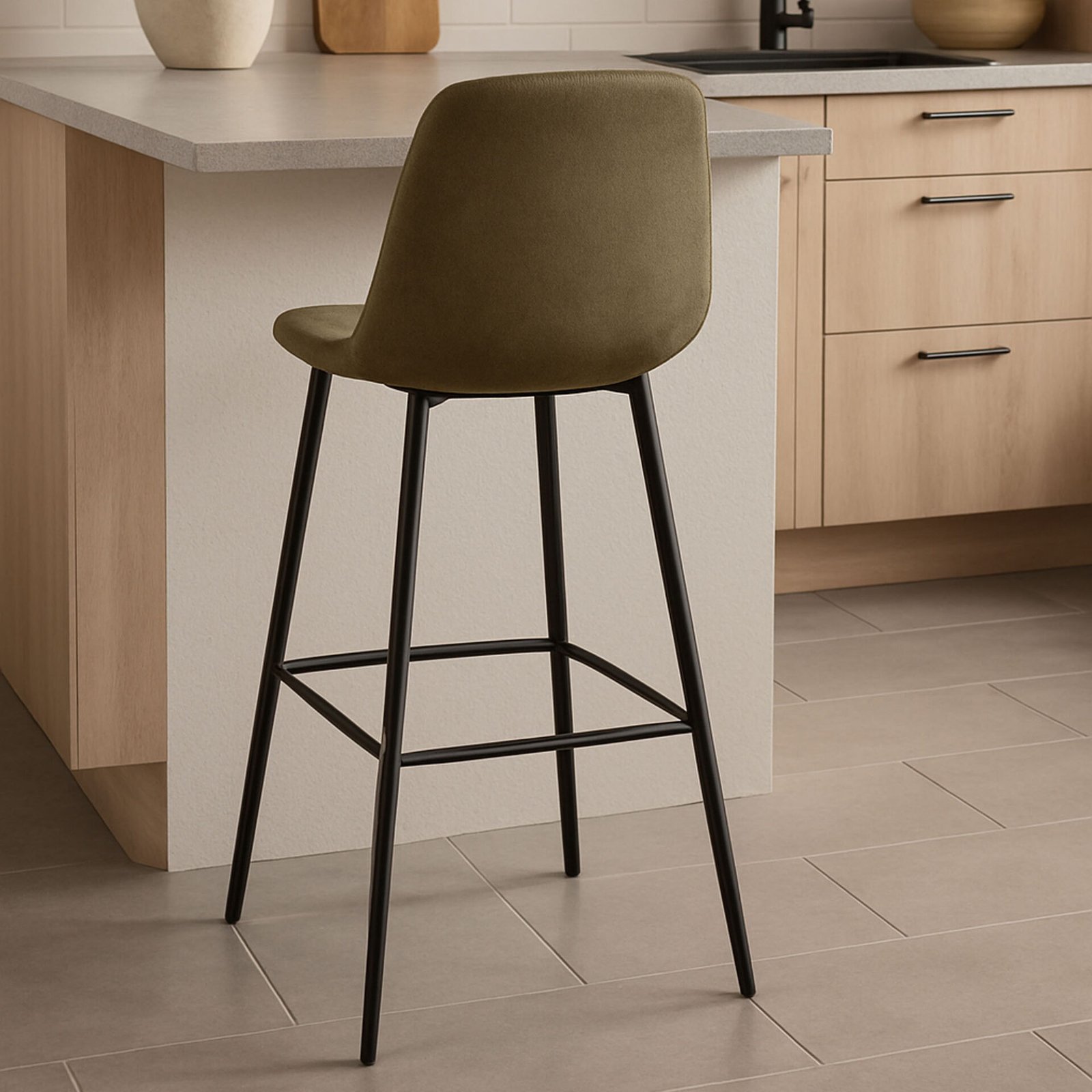 SET 4 SGABELLO MARTA TESSUTO FANGO / GAMBE NERE