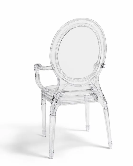 SET 4 Poltrone IRIS in Policarbonato Trasparente con Braccioli Integrati e Schienale Ovale Decorato - immagine 2