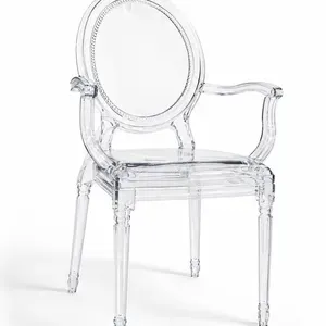 SET 4 Poltrone IRIS in Policarbonato Trasparente con Braccioli Integrati e Schienale Ovale Decorato