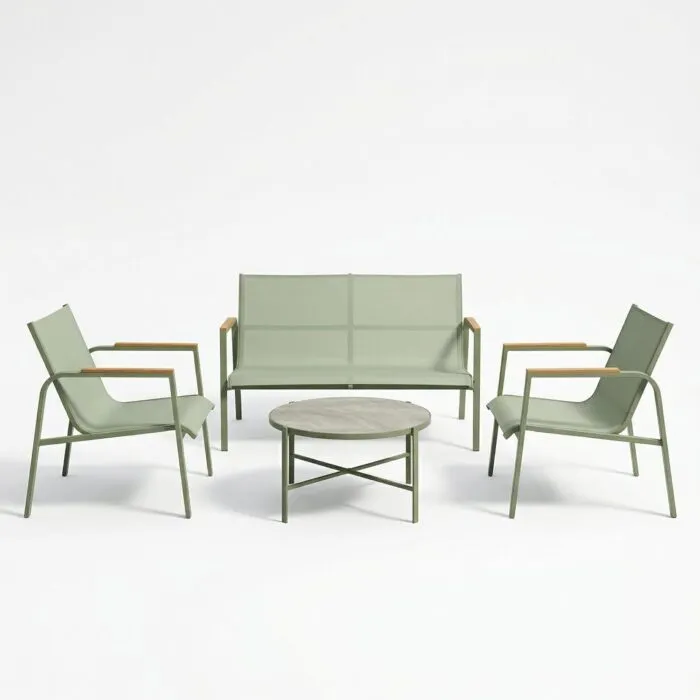 Set SOLARA con Divano 2 Posti, 2 Poltrone e Tavolino in Vetro Ceramico