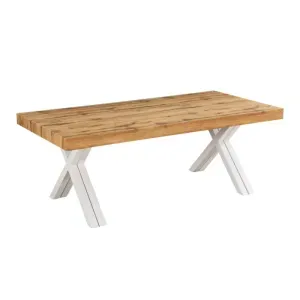 Tavolo XILON MAXI Estensibile in Rovere con Gambe Incrociate in Metallo Bianco, 200–400 × 90 × 75 cm
