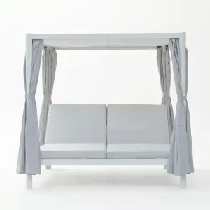 Daybed Doppio Bianco in Alluminio con Cuscini Grigi, Schienali Reclinabili e Tetto in Textilene, 205 × 186 × 200 cm