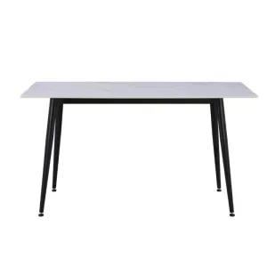 Tavolo PURO con Piano Effetto Marmo Bianco e Gambe in Metallo Nero, 140 × 80 × 75 cm