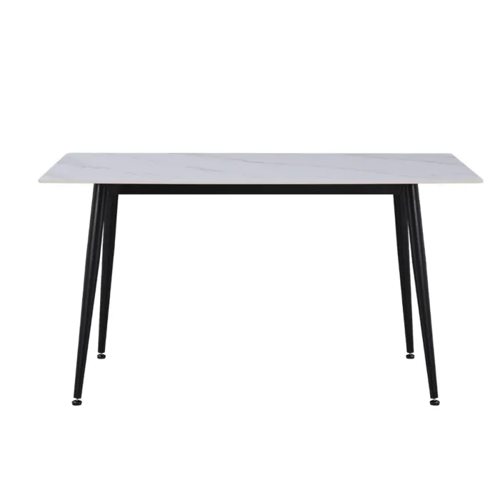 Tavolo PURO con Piano Effetto Marmo Bianco e Gambe in Metallo Nero, 140 × 80 × 75 cm