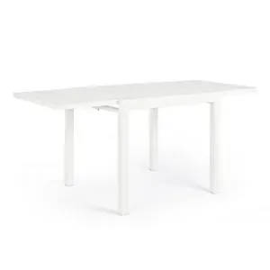 Tavolo Allungabile Cordoba Bianco in Alluminio con Piano a Doghe, per Interni ed Esterni, 82–163 × 90 cm