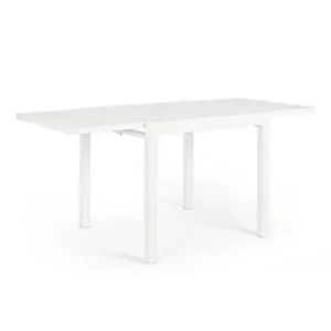 Tavolo Allungabile Cordoba Bianco in Alluminio con Piano a Doghe, per Interni ed Esterni, 82–163 × 90 cm