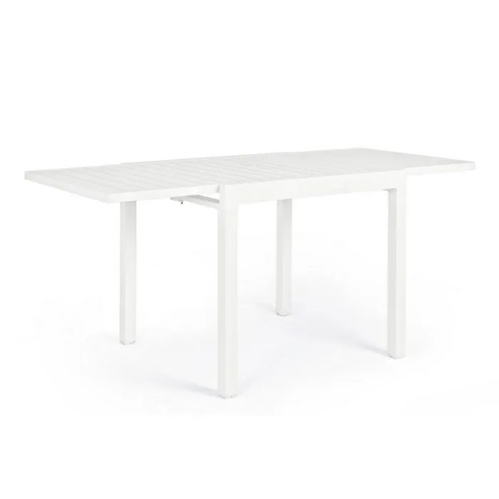 Tavolo Allungabile Cordoba Bianco in Alluminio con Piano a Doghe, per Interni ed Esterni, 82–163 × 90 cm