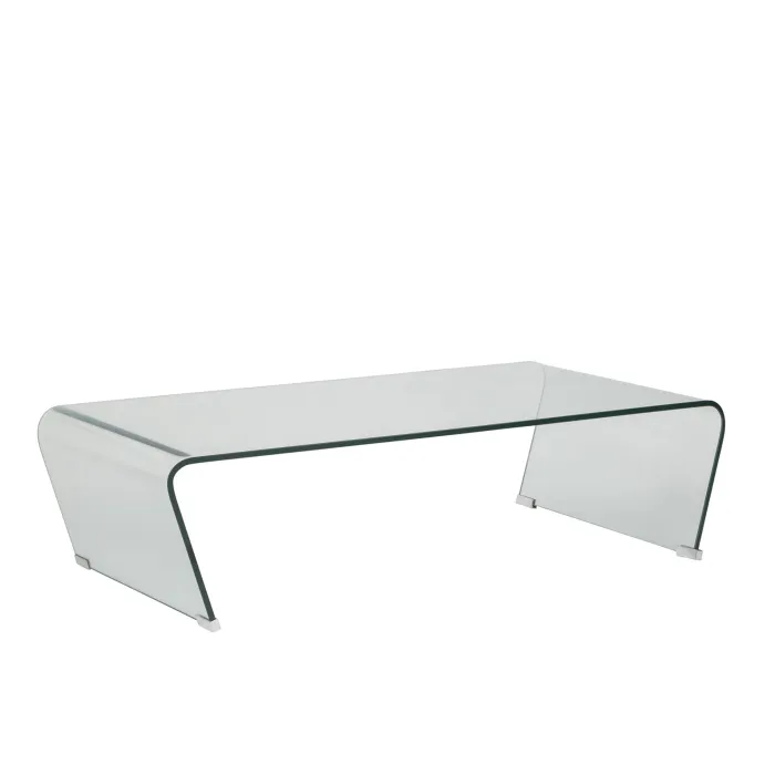 Tavolino Versus in Vetro Temperato Curvato Trasparente, Design a C, 120 x 60 x 30 cm - immagine 4