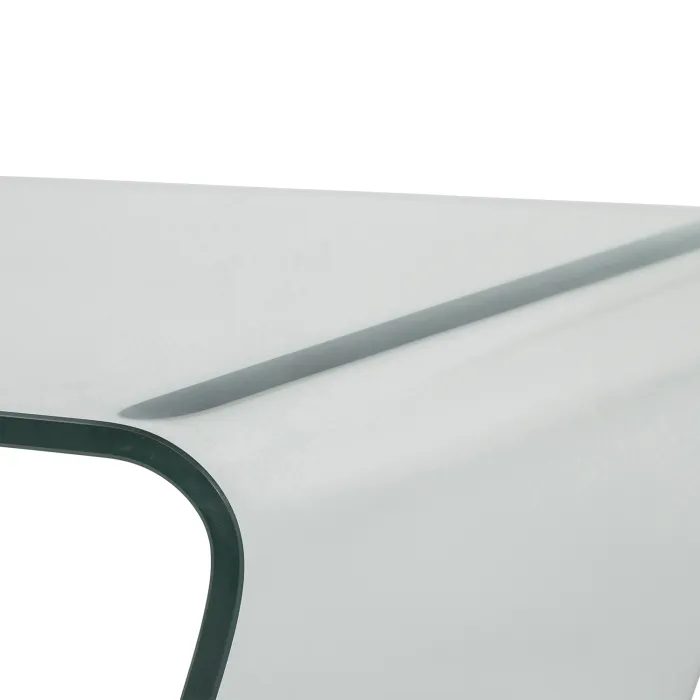 Tavolino Versus in Vetro Temperato Curvato Trasparente, Design a C, 120 x 60 x 30 cm - immagine 5