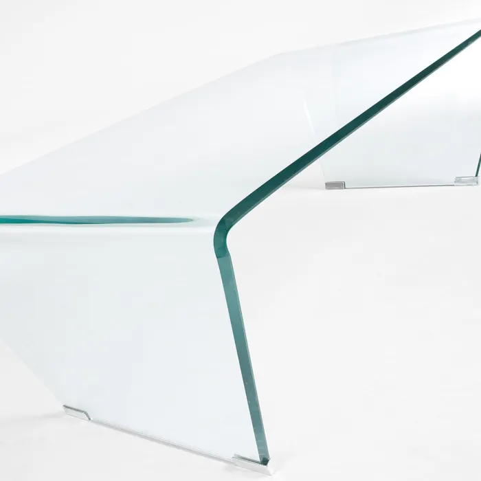 Tavolino Versus in Vetro Temperato Curvato Trasparente, Design a C, 120 x 60 x 30 cm - immagine 3