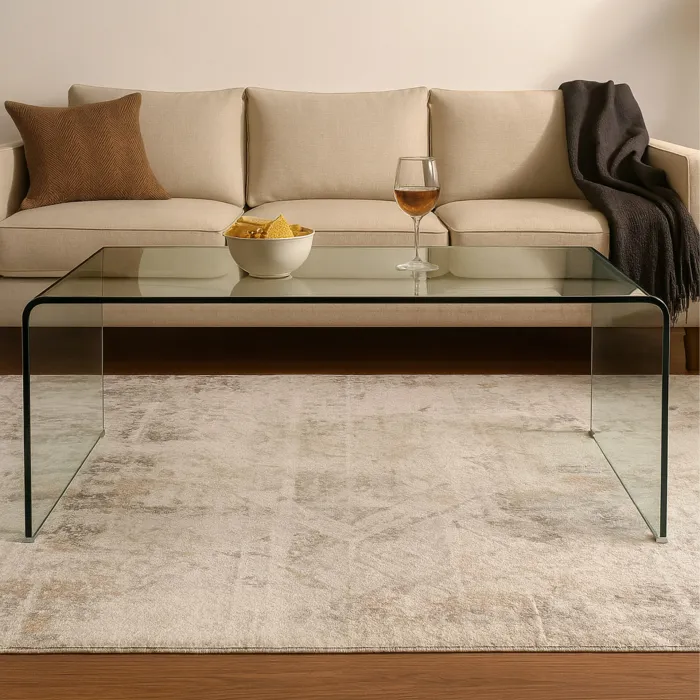 Tavolino Suite in Vetro Temperato Trasparente Curvato, Design Minimalista, 120 x 60 x 43 cm - immagine 2